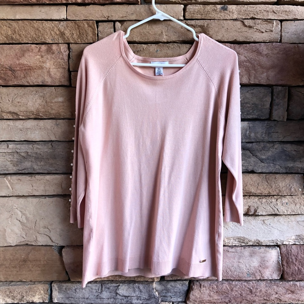 Calvin Klein embellished pink thin knit sweater NWT Women Large
